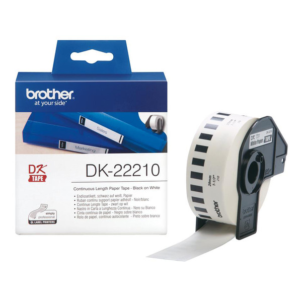 Brother DK22210 Paper Label Roll Tape 29mm Wide Black on White Ref DK22210-1