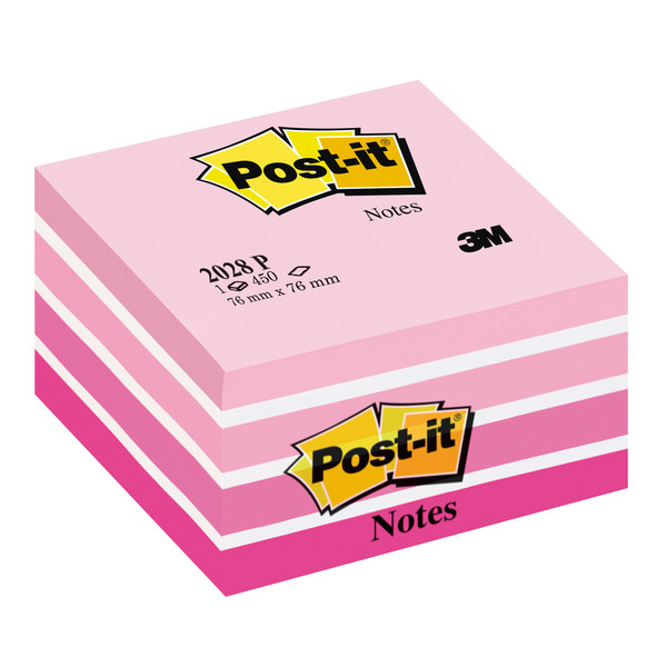Post-it Note Cube 450 Sheets 76x76mm Pastel Pink/Neon Pink Shades Ref 2028-P