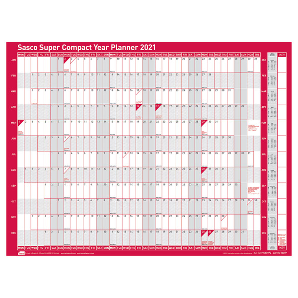 Sasco 2021 Super Compact Year Planner Unmounted 400x285mm Ref 2410129