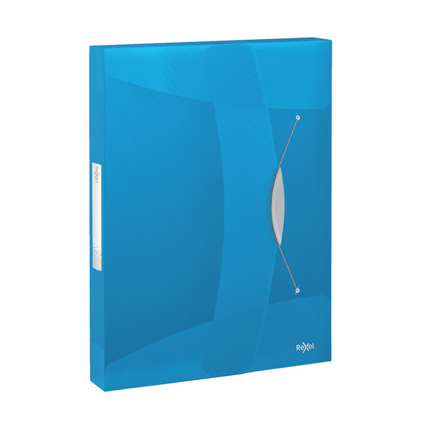 Rexel Choices Box File PP Elastic Strap 40mm Spine A4 Trans Blue Ref 2115667