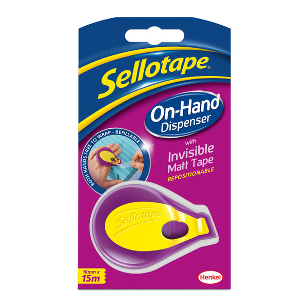 Sellotape On Hand Invisible Dispenser 18mmx15m Matt White Ref 2379004