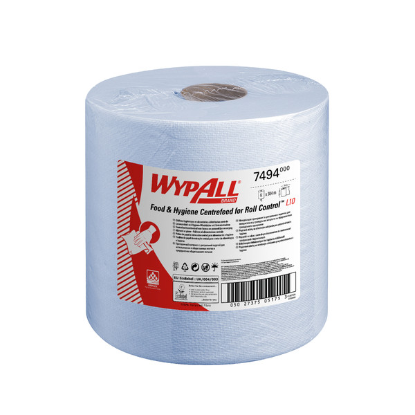 WypAll L10 Centrefeed Hand Towel Roll Single Ply 380x185mm 630 Sheets per Roll Blue Ref 7494 [Pack 6]