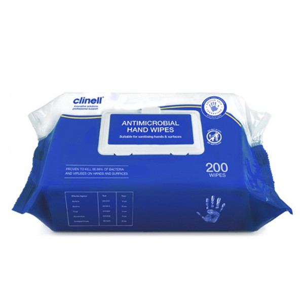 CLINELL ANTIBACTERIAL HAND WIPES 200