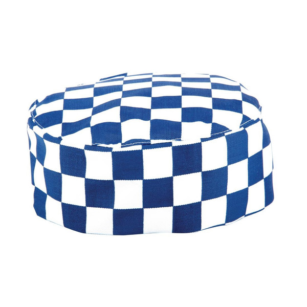 Whites Chefs Skull Cap Big Blue and White Check