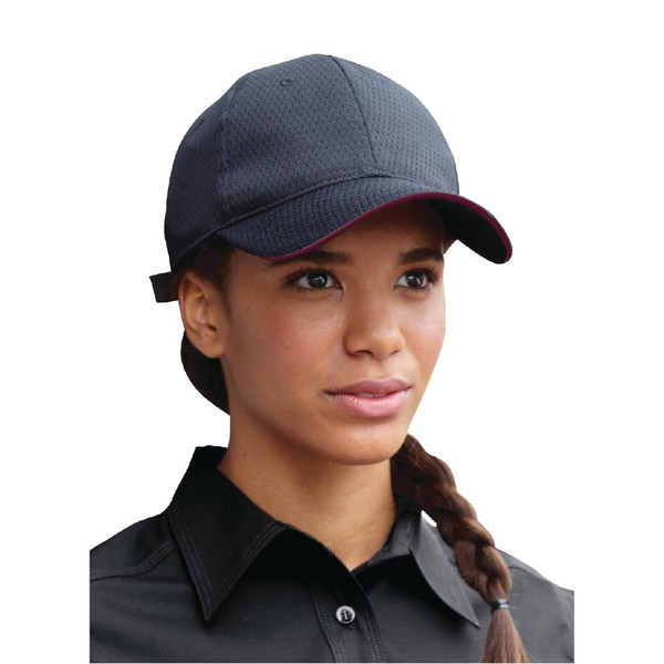Chef Works Cool Vent Baseball Cap Black with Merlot