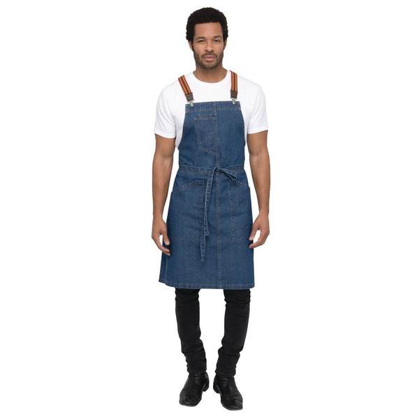 Chef Works Urban Berkeley Denim Brace Bib Apron Medium Blue