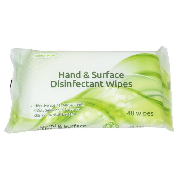 EcoTech Hand and Surface Disinfectant Wipes (40 Pack)
