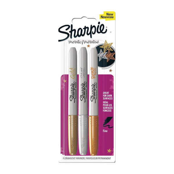 Sharpie Metallic Permanent Marker Fine Gold/Silver/Bronze 3 Pack