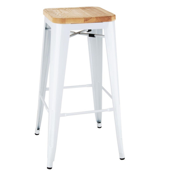 Bolero Bistro High Stools with Wooden Seatpad White (Pack of 4)