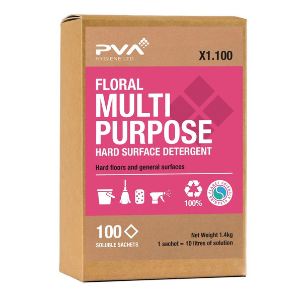 PVA Hygiene Floral Multi-Purpose Hard Surface Detergent Soluble Sachets (100 Sachets)