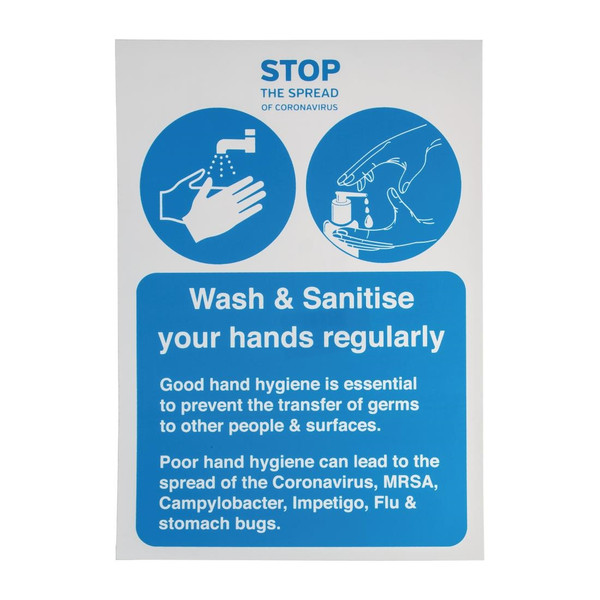 Wash & Sanitise Your Hands Regularly Sign A4 Self-Adhesive