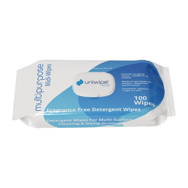 Uniwipe Multipurpose Detergent Midi-Wipes (Pack 100)