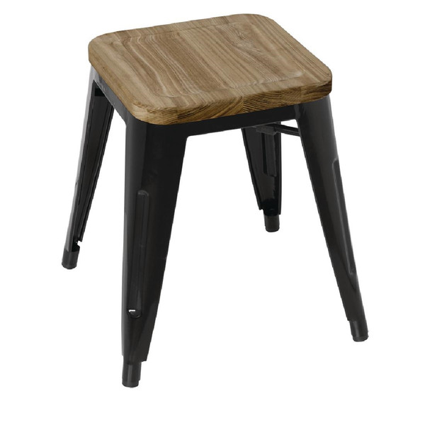 Bolero Bistro Low Stools with Wooden Seat Pad Black (Pack of 4)