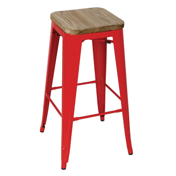 Bolero Bistro High Stools with Wooden Seat Pad Red (Pack of 4)
