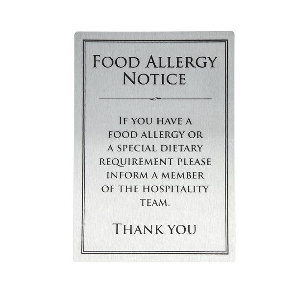 Brushed Steel Food Allergy Sign A5