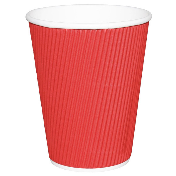 Fiesta Recyclable Coffee Cups Ripple Wall Red 225ml / 8oz (Pack of 25)