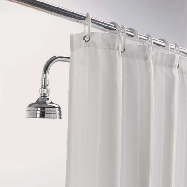 Mitre Luxury Satin Stripe Shower Curtain White 1780mm