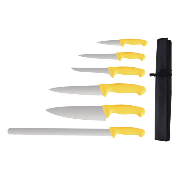 Vogue Yellow Handle 6 Piece Knife Set with Wallet