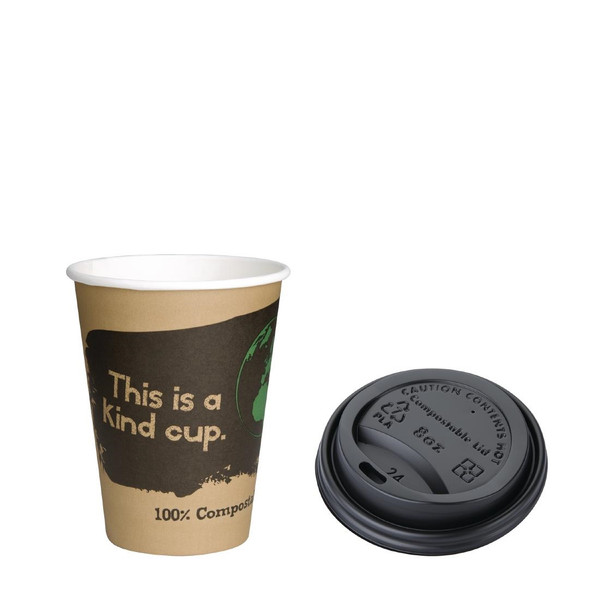 Fiesta Compostable 8oz Hot Cups and Lids Bundle (Pack of 1000)