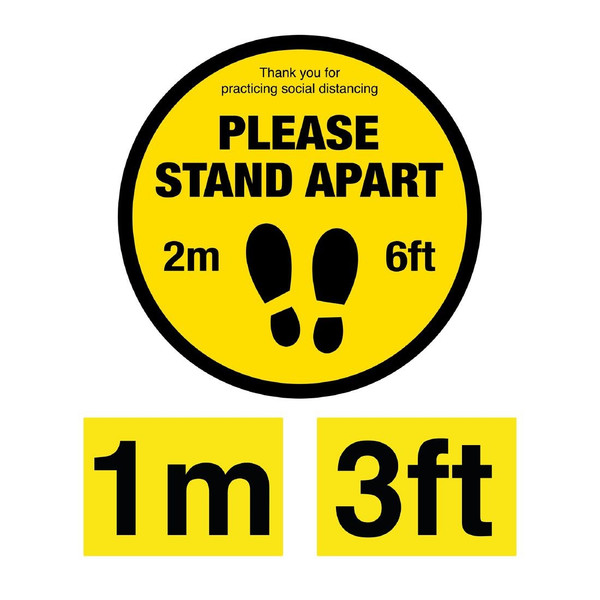 Please Stand Apart Social Distancing 1m and 2m Floor Graphic Bundle 200mm