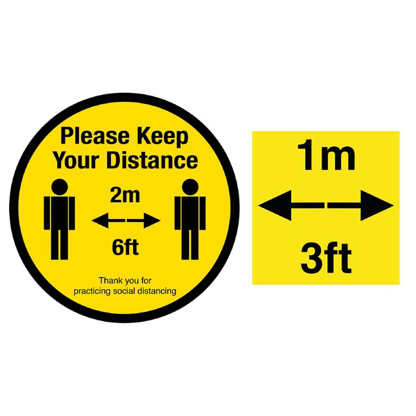 Please Keep Your Distance Social Distancing 1m and 2m Floor Graphic Bundle 200mm