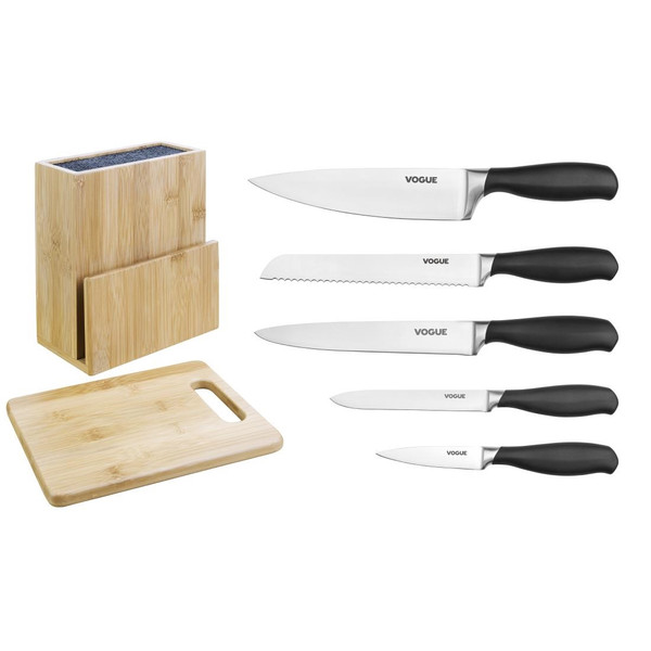 Vogue Prep Like A Pro 5-Piece Soft-Grip Knife Set With Knife Block and Chopping Board