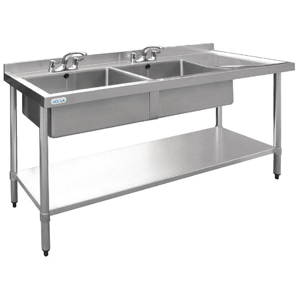 Vogue Stainless Steel Double Sink with Right Hand Drainer 1800mm