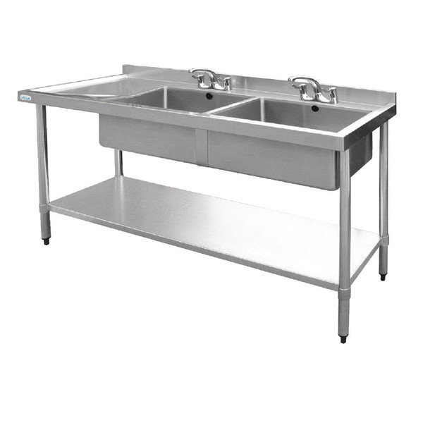 Vogue Stainless Steel Double Sink with Left Hand Drainer 1800mm