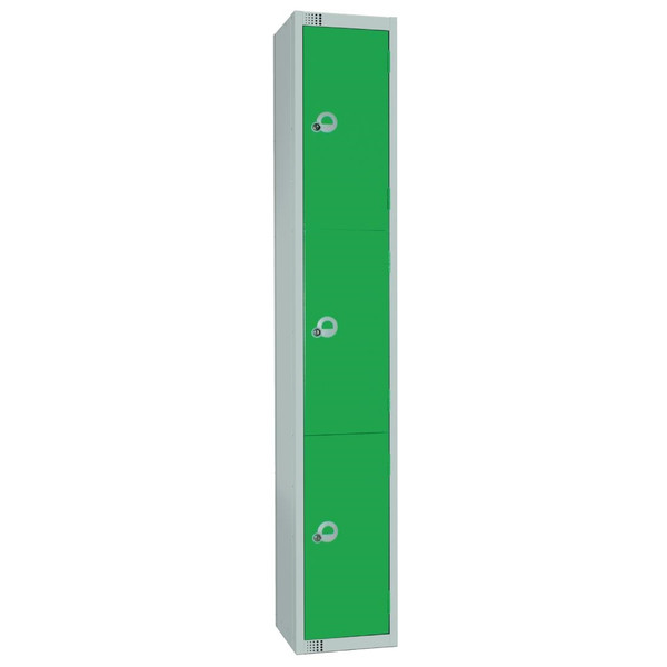 Elite Three Door Coin Return Locker with Sloping Top Green