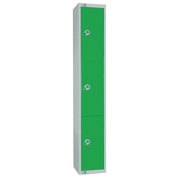 Elite Three Door Camlock Locker with Sloping Top Green