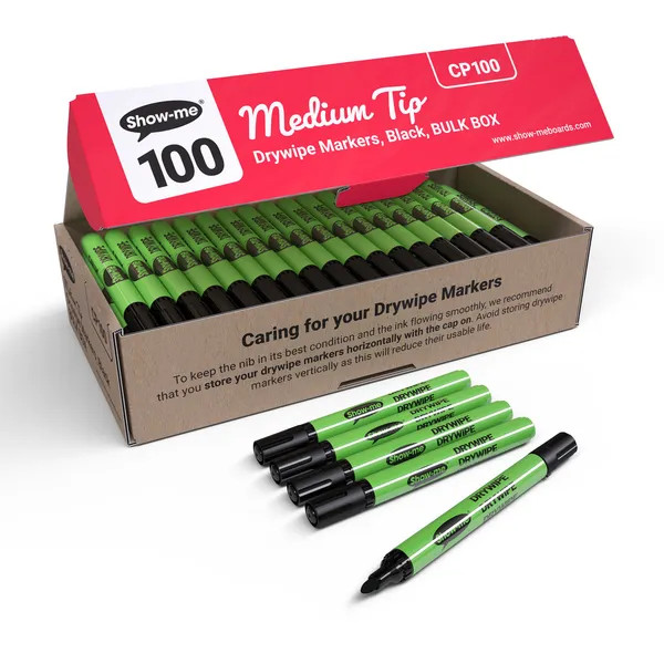 Show-me Drywipe Marker Medium Tip Black (Pack of 100) CP100