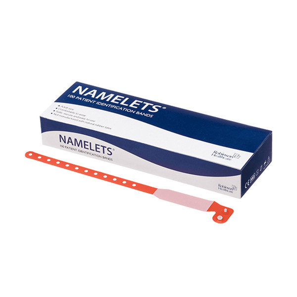 Namelets® Write–On Adult Patient ID Bands Red (Pack of 100)