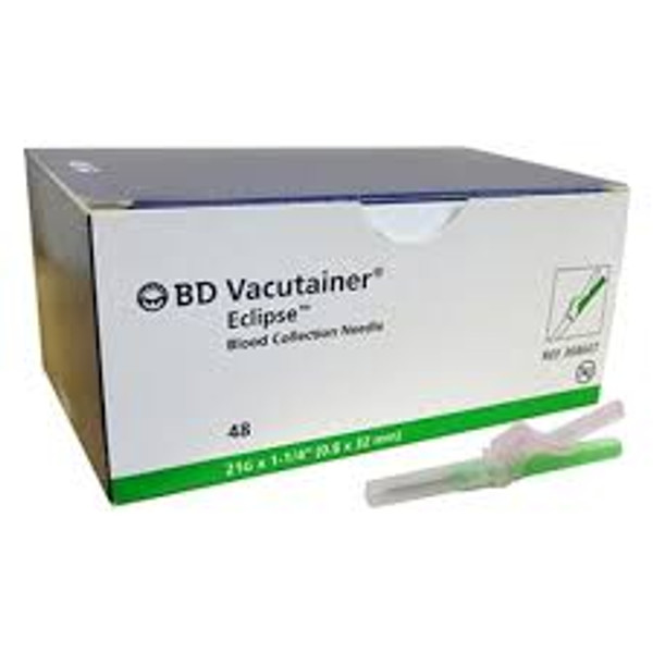 BD Vacutainer® Eclipse™ Blood Collection Needles Green 21 G x 32 mm (Pack of 48)