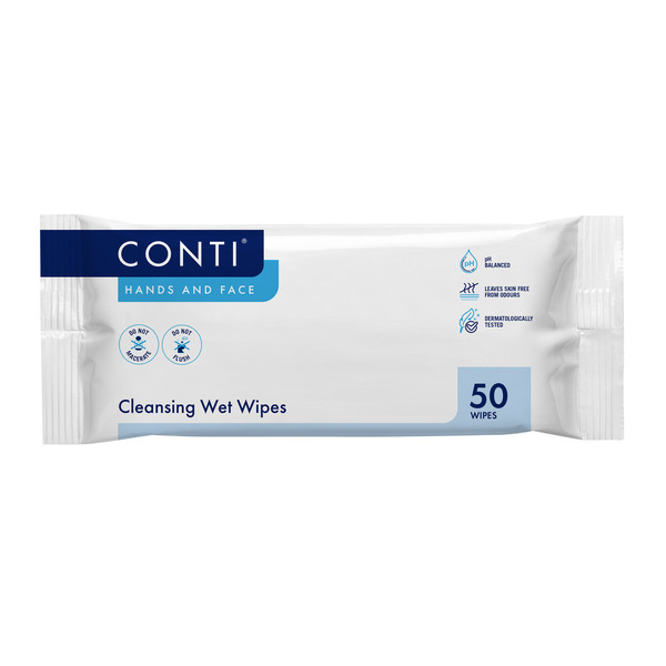 Conti® Lightly–Fragranced Super Soft Hand & Face Wet Wipes (Pack of 50)