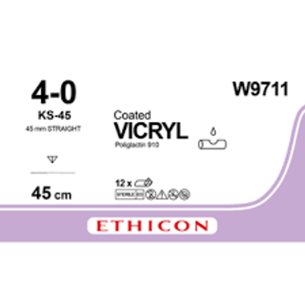 Vicryl™ Sutures Conventional Cutting Needles KS–45 | 45 mm | Straight | 4–0 | 45 cm | Undyed | Braided
