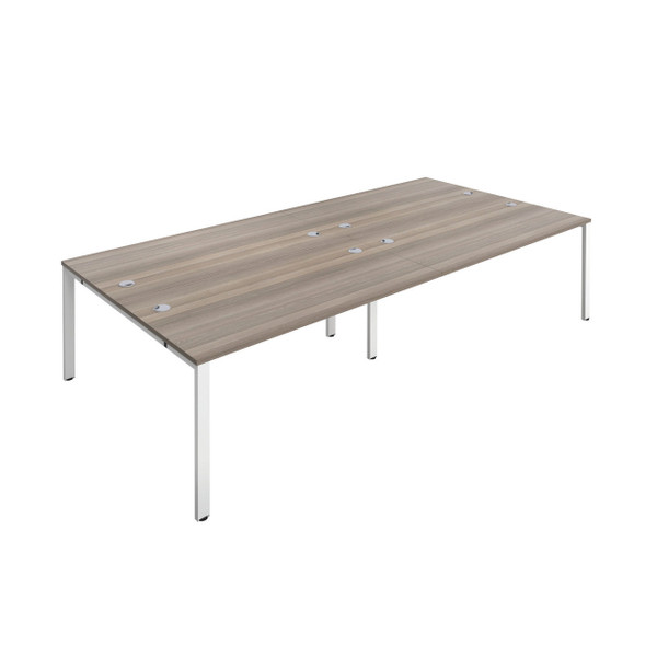 Jemini 4 Person Bench Desk 2800x1600x730mm Grey Oak/White