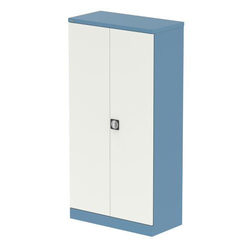 Qube 1850mm 2-Door Stationery Cupboard Pastel Blue And Satin White With Shelves