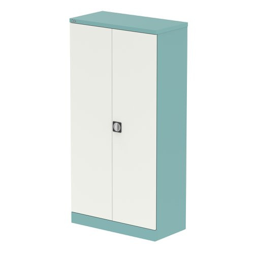 Qube 1850mm 2-Door Stationery Cupboard Pastel Turquoise And Satin White With Shelves
