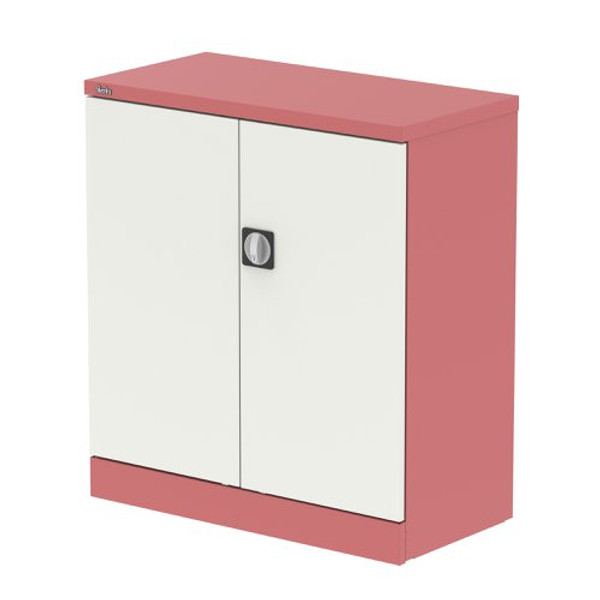 Qube 1000mm 2-Door Stationery Cupboard Antique Pink And Satin White With Shelf