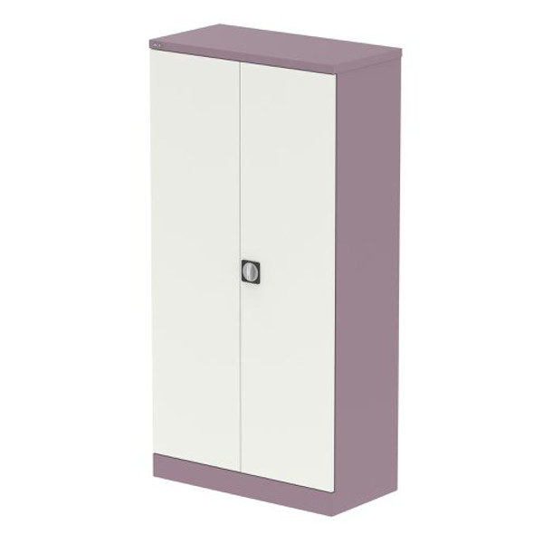 Qube 1850mm 2-Door Stationery Cupboard Pastel Violet And Satin White With Shelves