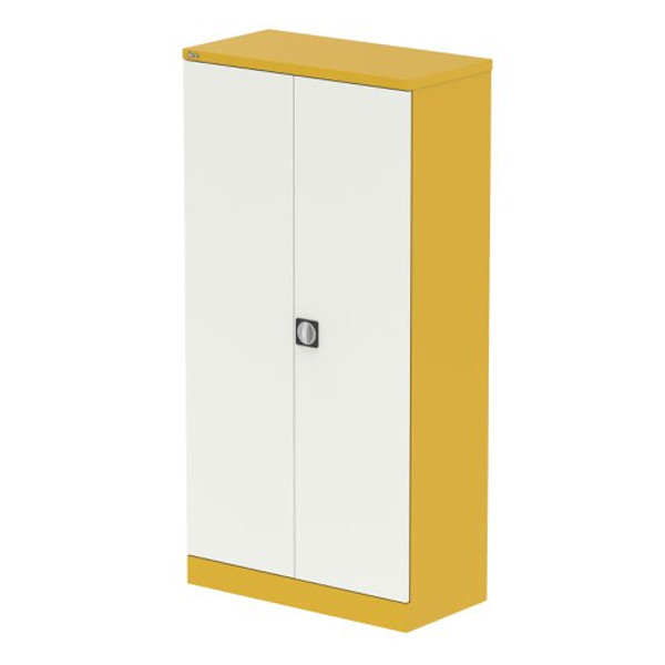 Qube 1850mm 2-Door Stationery Cupboard Lemon Yellow And Satin White With Shelves