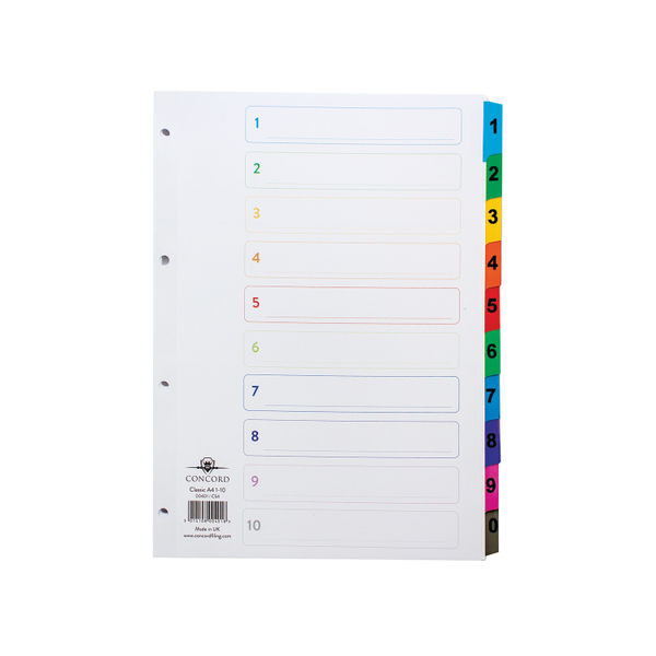 Concord Index 1-10 A4 White with Multi-Colour Tabs 00401/CS4