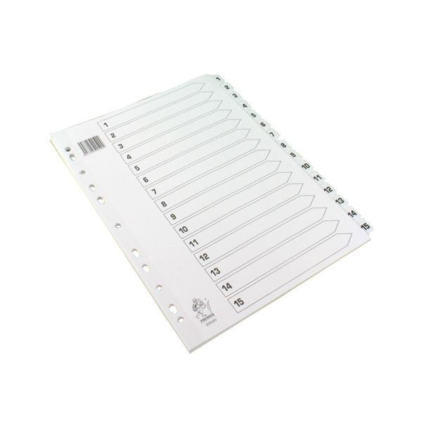 A4 White 1-15 Mylar Index Mylar Reinforced Tabs/Holes