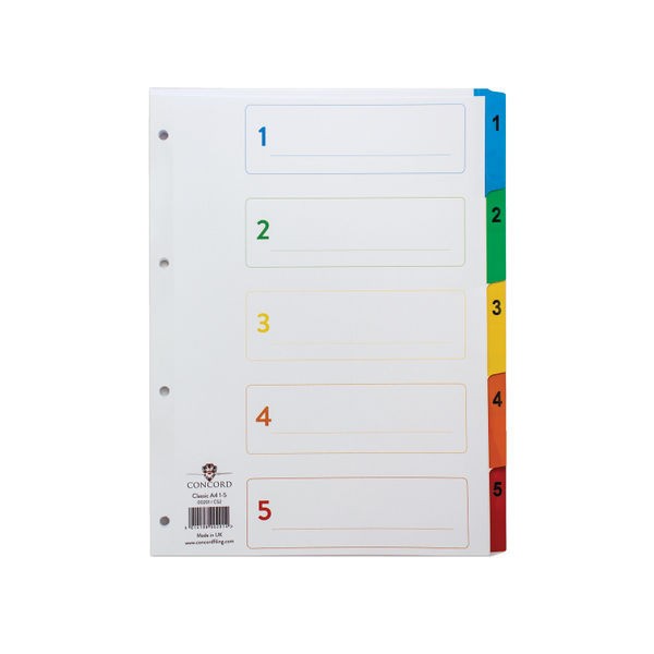 Concord Index 1-5 A4 White with Multicolour Tabs 00201/CS2