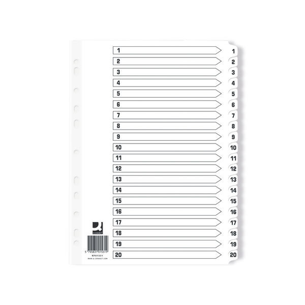 Q-Connect Index 1-20 Board Reinforced White (Pack of 10)