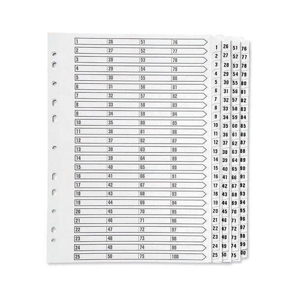 Q-Connect 1-100 Index Multi-Punched Reinforced Board Clear Tab A4 White