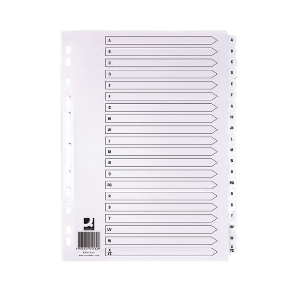 Q-Connect 20-Part A-Z Index Multi-Punched Reinforced Board Clear Tab A4 White