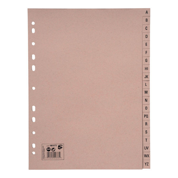 5 Star Eco Index A-Z Recycled Card Multipunched 150gsm A4 Buff (Pack of 20)