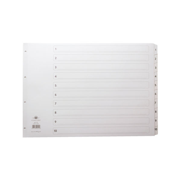 Concord Index 1-10 A3 White Board with Clear Mylar Tabs 04601/CS46 Concord Index 1-10 A3 White Board with Clear Mylar Tabs 04601/CS46