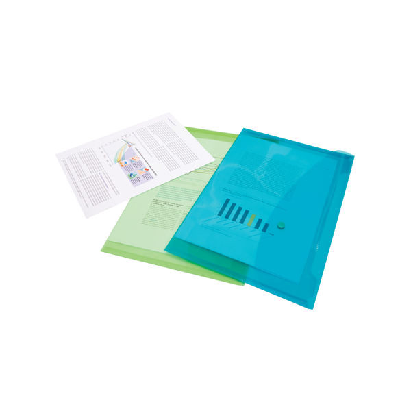 Rapesco Eco Recycled Popper Wallet A4+ Assorted Bright Transparent (Pack of 5) 0688